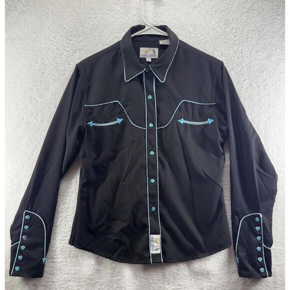 Panhandle Slim Tops - Panhandle Slim Pearl Snap Embroidered Womens Button Up Western Black Blue Medium
